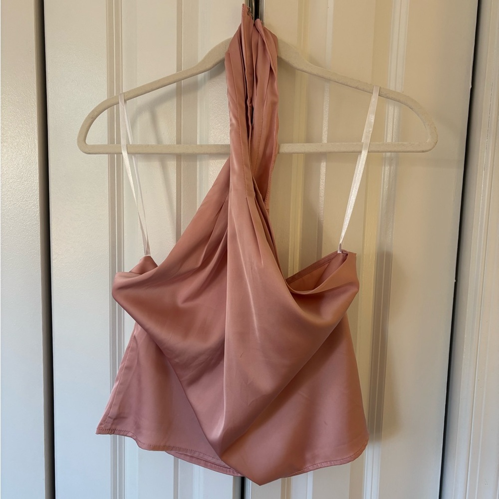 Superdown Blush Satin Halter Top